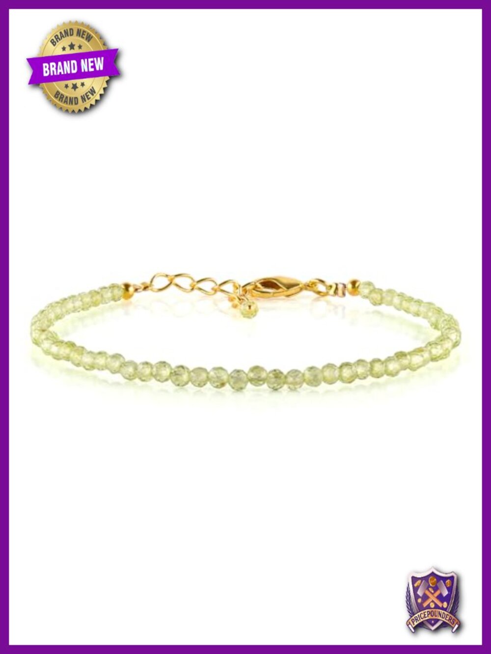 Natural Peridot Gemstone Micro Bead Dainty Bracelet 14k Gold Plated Chain